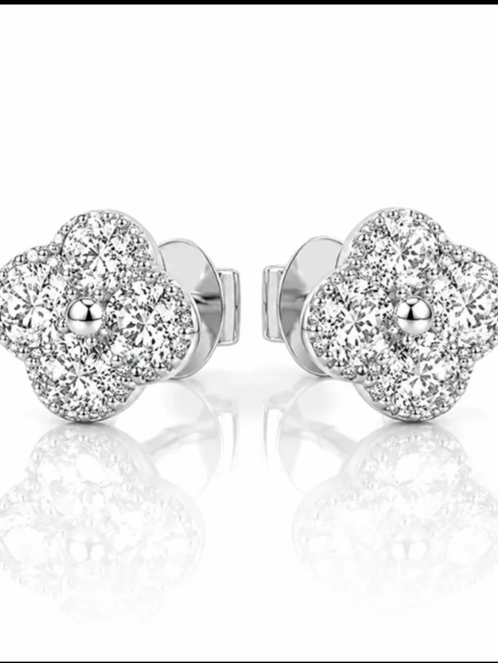 Elegant Silver-Tone Diamond Cluster Flower Stud Earrings